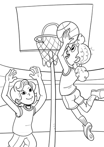 Girls Playing Basketball Coloring Page